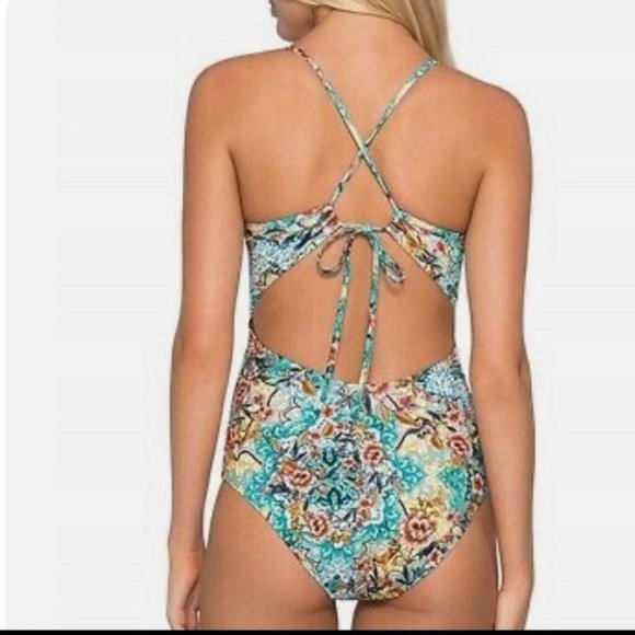 Jets By Jessika Allen Blue Multi Floral Plunge Swimsuit - Picture 12 of 13